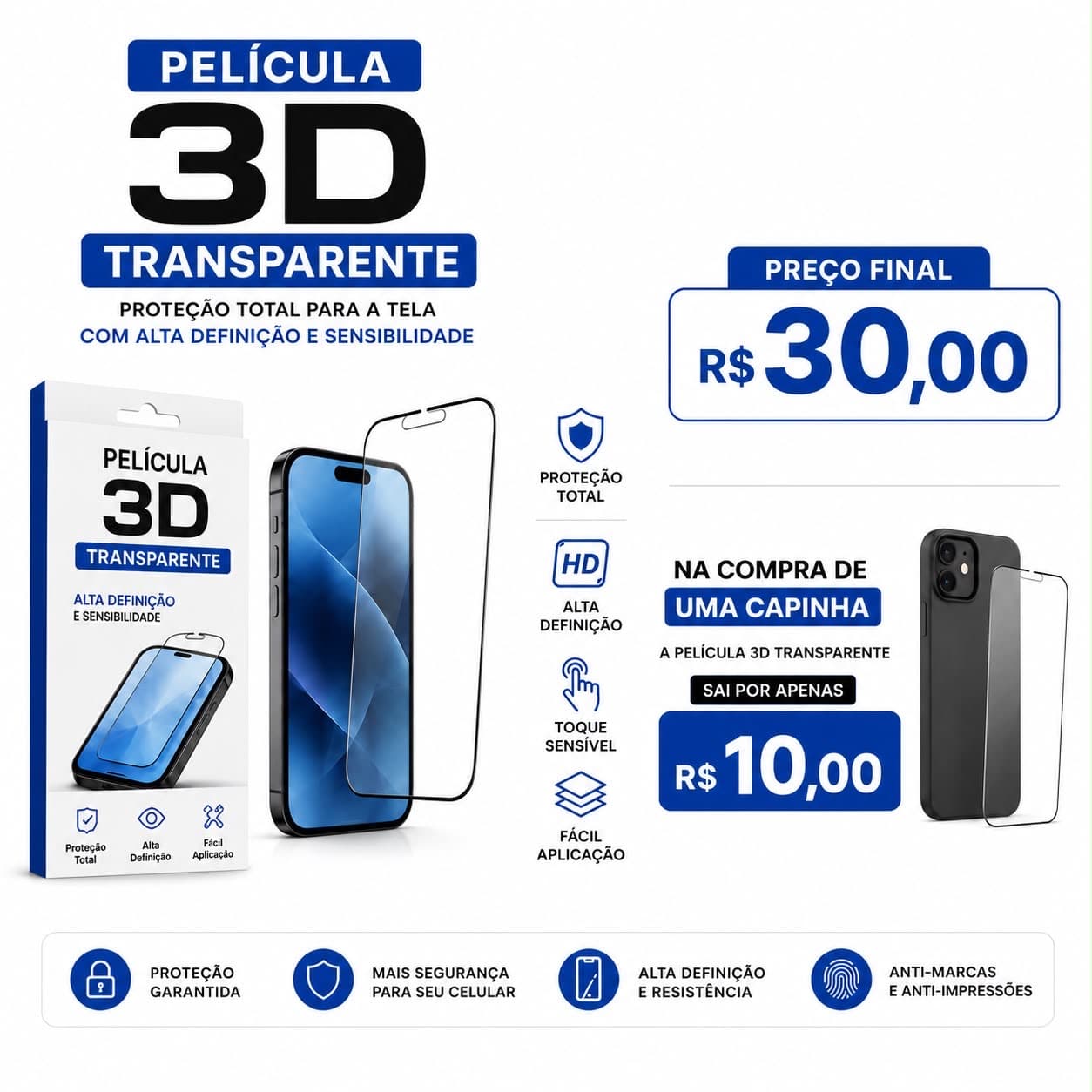 Película Vidro 3D Transparente Qualquer modelo de celular