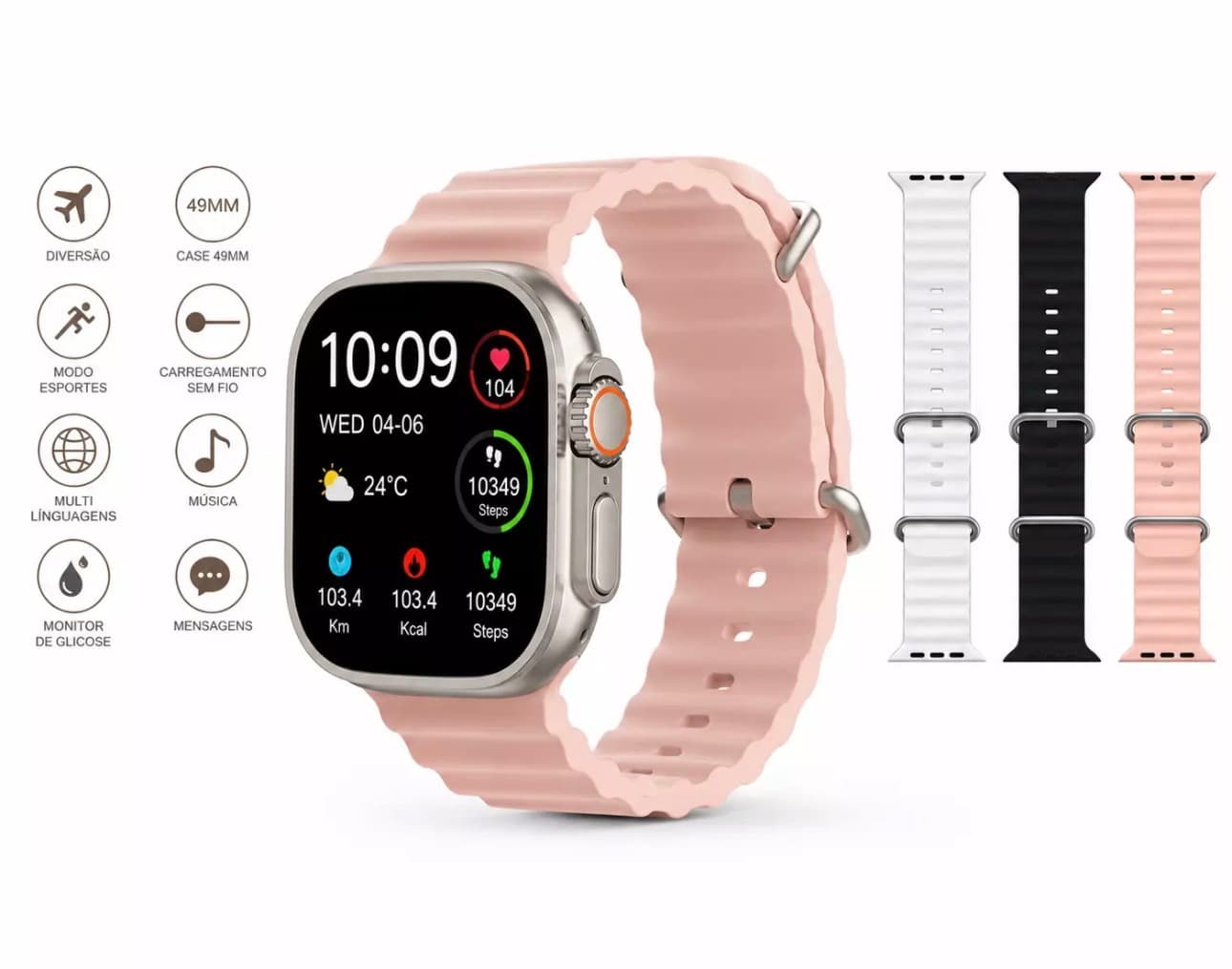 SMARTWATCH A'GOLD RL-17 TELA AMOLED 49MM BLUETOOTH E CARREGAMENTO SEM FIO